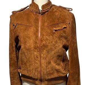 Tall Suede Sherpa Low Collar Camel Tan Brown Like New Vintage Extra Long L XL